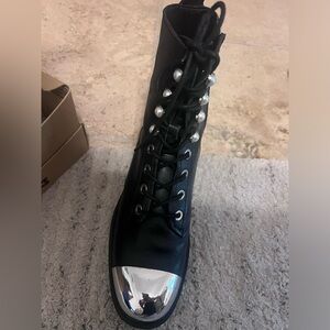 Brand new zara leather boots with metal detail